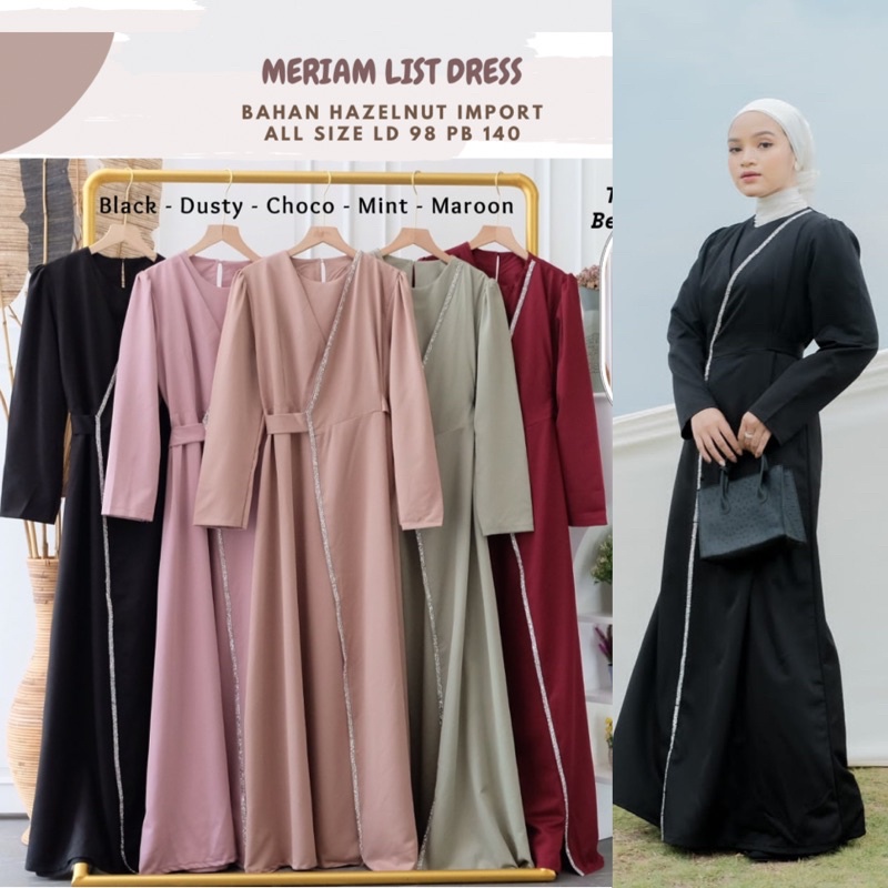 Meriam List Dress Ld 98/Dress Sage/Dress Pesta/Dress Pengajian/Dress Bridesmaid/Dress Lebaran