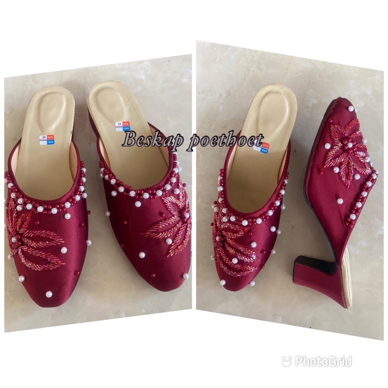 sandal selop pengantin jawa pria wanita merah maroon payet couple sepasang premium