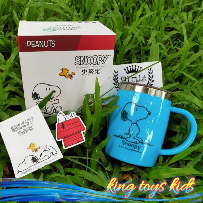 TERBARU / Cangkir Mug Stainless 304 SUS Vacuum insulated mug Snoopy Original - Biru Muda