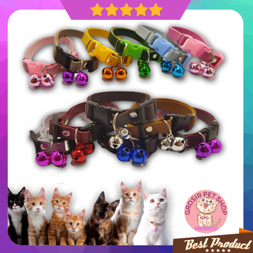 Kalung kucing kitten anjing kelinci premium bahan kulit liontin isi 2 12 mm ecer grosir aksesoris hewan peliharaan