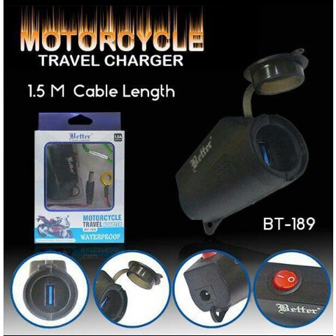Charger Motor Aki Better BT-189 Waterproof - Casan Aki Motor Better BT-189 Waterproof Charger aki motor better BT-189 / Charger HP dimotor buat GO-JEK grab