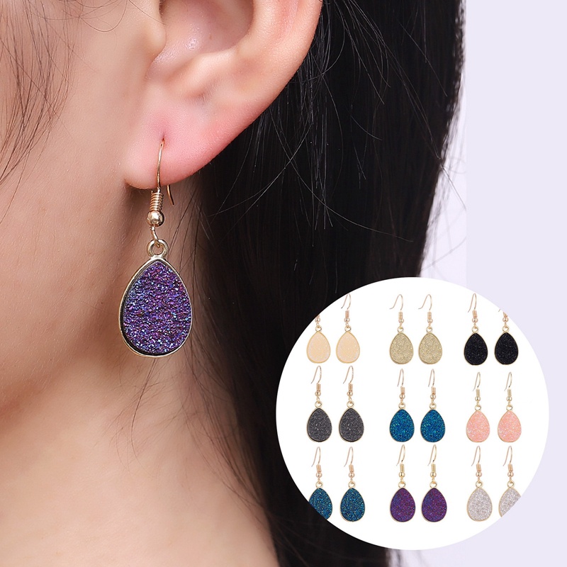 Chic Simulasi Druzy Earrings Tear Drop Menjuntai Anting