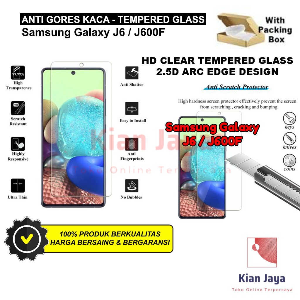 Anti Gores Kaca Samsung Galaxy J6 / J600F Tempered Glass Premium Bening Transparan Clear TG Temper Glas