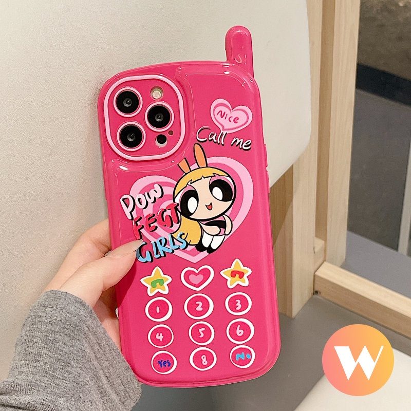 IPHONE Retro Vintage Personality Cellular Soft Case Kompatibel Untuk Iphone11 7 8 Plus 11 13 12 14 Pro Max XR X XS Max SE Cinta Hati Lucu The Powerpuff Girls Phone Shape Air Cushion Cover