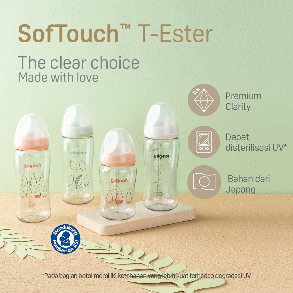 Coral Dewdrop - Pigeon 300ml T-Ester SofTouch Baby Bottle Botol Susu Jernih