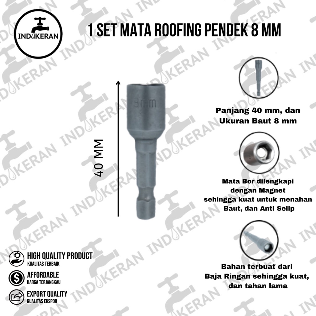 INDOKERAN - 1 Set Mata Obeng Roofing Pendek 8 MM - High Quality