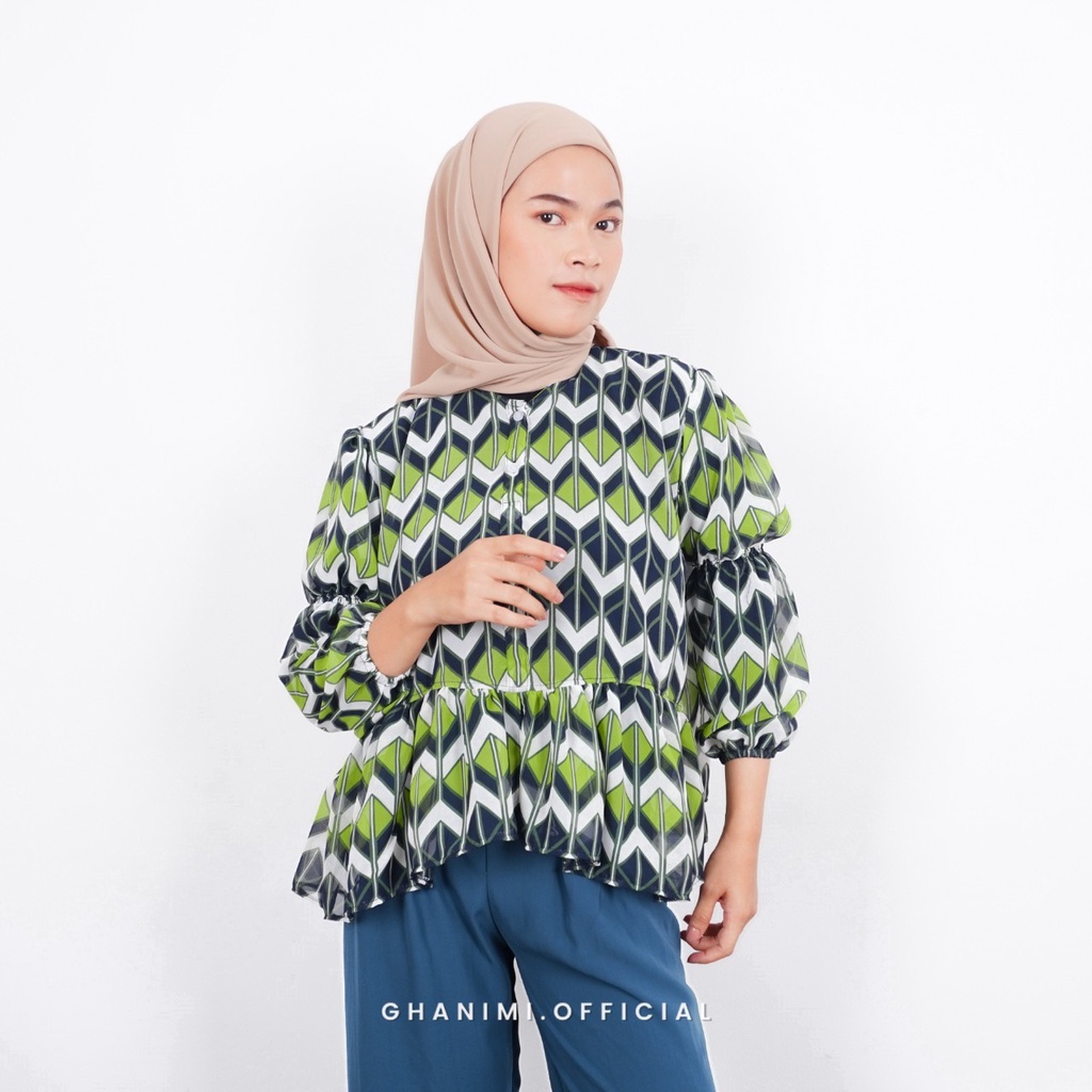 Ghanimi - Twily Blouse / Blus Motif / Atasan Kerja / Kemeja Kerja / Kemeja motif / Blouse Kerja / Blouse Sifon / Atasan Sifon Motif / baju kondangan kekinian