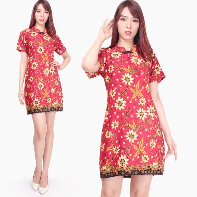 Niara Dress Batik Cheongsam Maxi Pendek Wanita Jumbo Fit To Xl