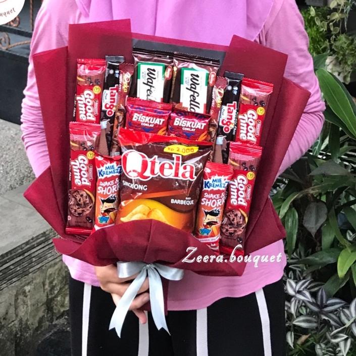 

(B6) Bouquet snack/buket snack/bucket snack [INCLUDE: Greeting card+packing]