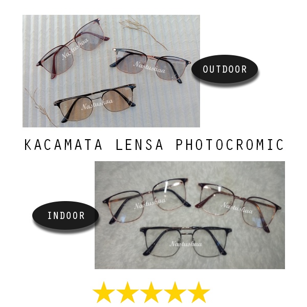 Kacamata Photocromic Untuk Pria Wanita Frame Besi Ringan Kotak Kacamata Lensa Berubah Warna Unisex NOCASE