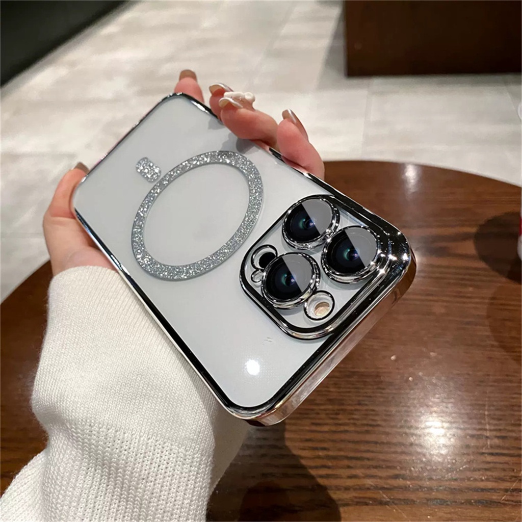 Casing Lensa Perlindungan Kamera Mewah Untuk iPhone 14 Pro Max Plus Case13 12 Pro Max14 Plus Cincin Magnetik glitter Canggih Tertutup Penuh Perlindungan shockproof Transparan soft case