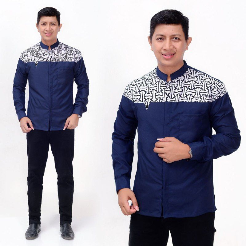 Asakhi Collection Baju Koko Pria Hadroh Kombinasi Motif Yordan Lengan Panjang Warna Putih S M L XL