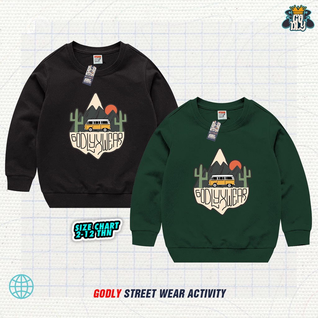 Crewneck Atasan Anak Sweater Motif Mountain / Crew Neck / Jaket Anak / Bahan Katun Fleece Sablon DTF / Bayar di Tempat