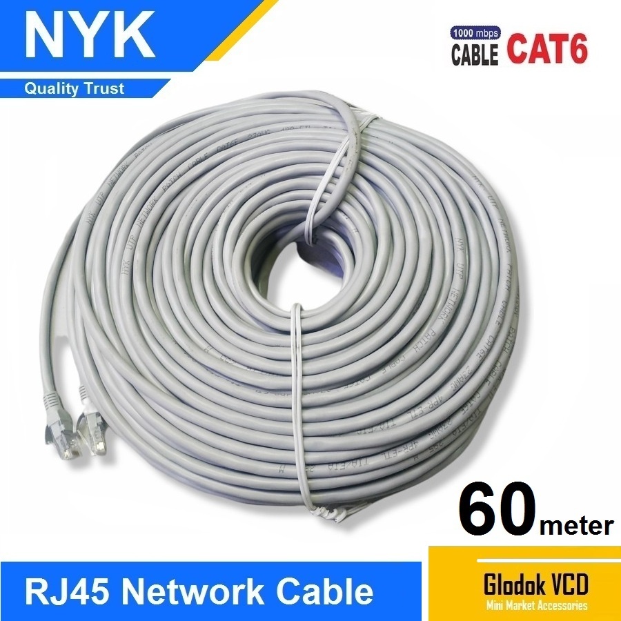 NYK Kabel Lan UTP RJ45 Cat6E 60M Internet / Ethernet Cable 60 meter