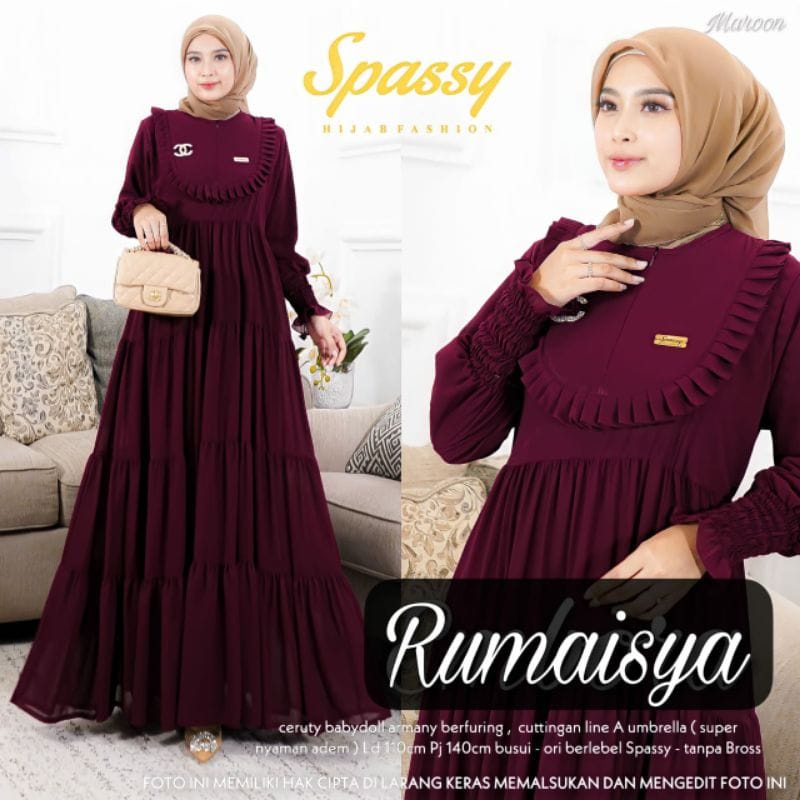 Rumaisya Dress Gamis Ceruty Babydoll Full Furing Baju Kondangan Wanita Gamis Jumbo Outfit Wanita Kekinian Gaun Pesta Muslimah