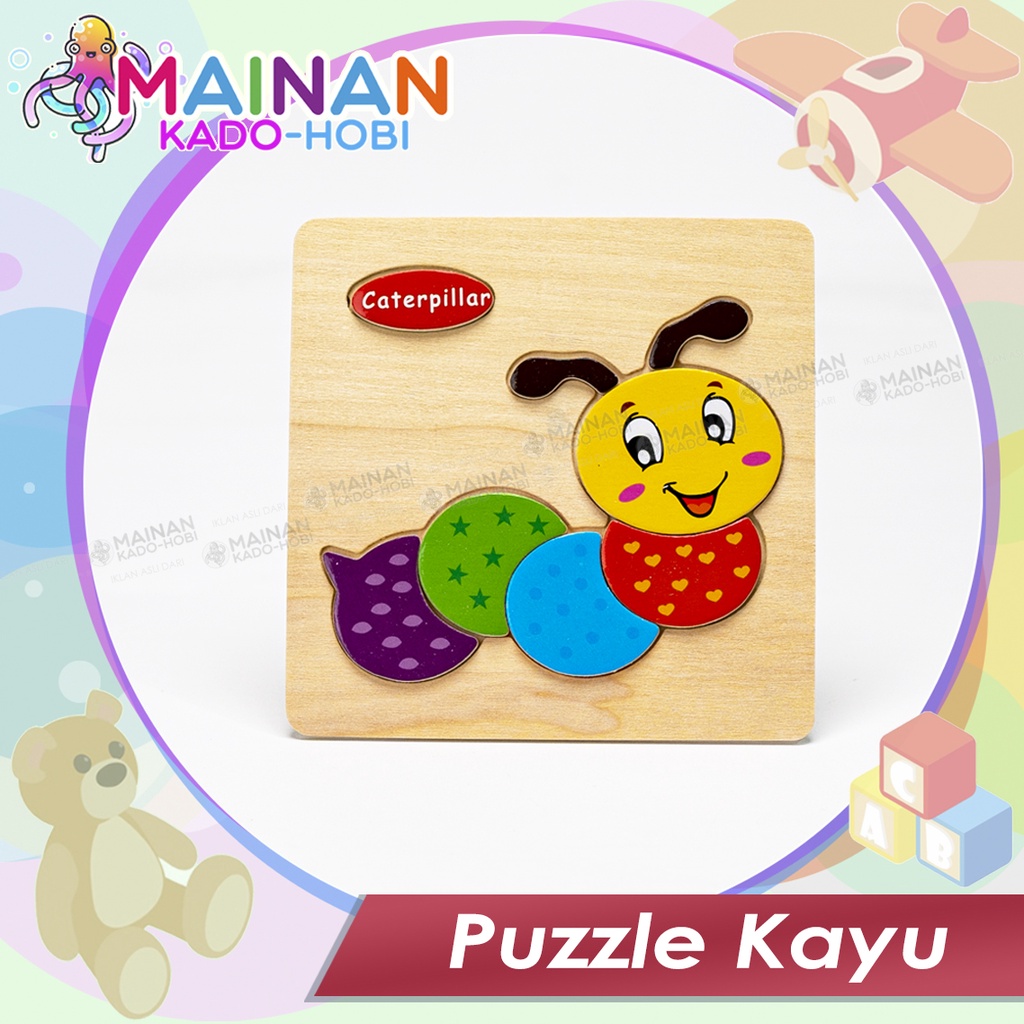 MAINAN ANAK PUZZLE KAYU KARAKTER BINATANG HEWAN ULAT CATERPILLAR