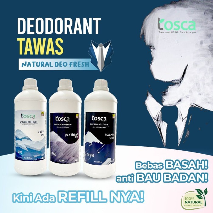 TOSCA NATURAL DEO FRESH (DEODORANT TAWAS) REFILL 1 LITER - FOR MEN Deodorant Tosca Isi Ulang 1 L