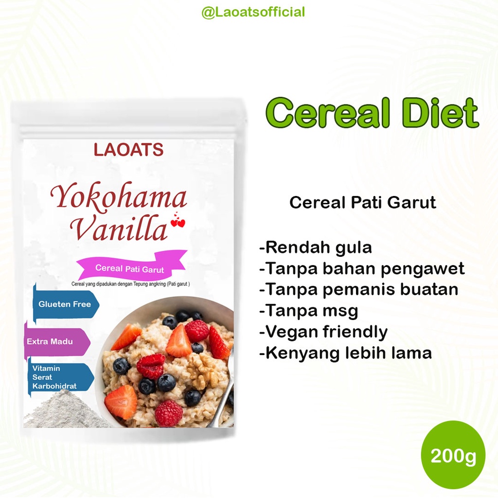 

Sereal Diet Pelangsing Penurun Berat Badan Rolled Oat Almond Milk Chia Seed Oatmeal Rendah Gula Pati Garut Yokohama Vanilla Laoats (200g)