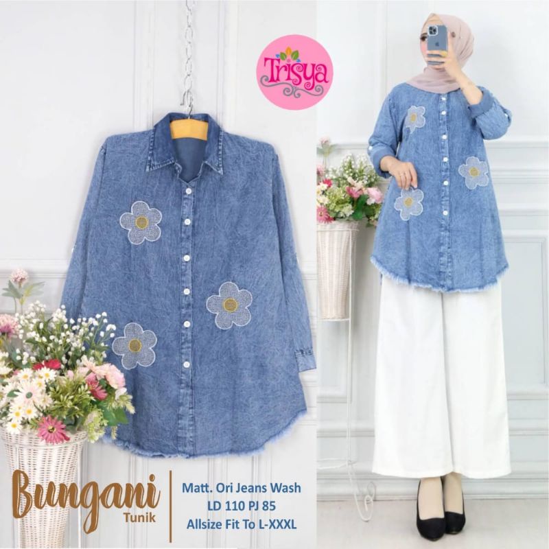 Atasan jeans jumbo, Tunik jeans jumbo, kemeja jeans jumbo