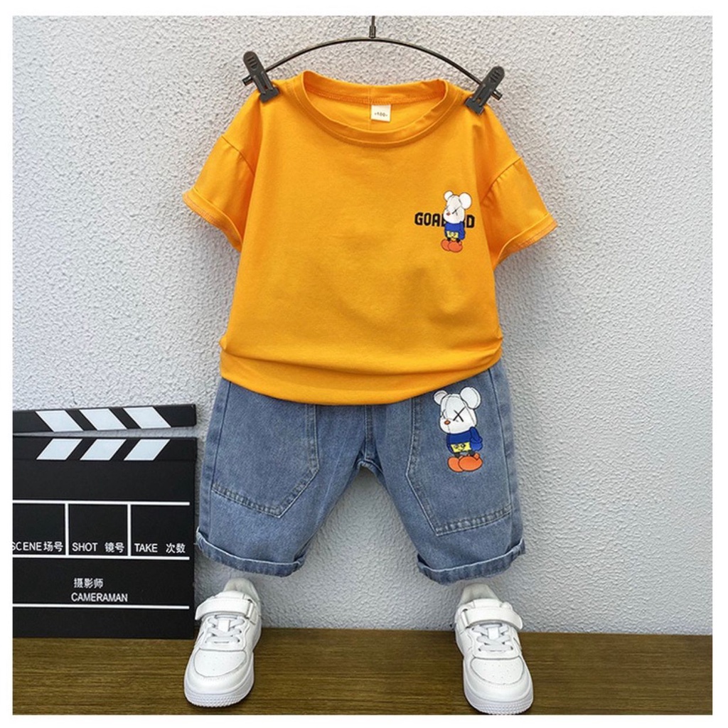 One set pakaian anak laki laki baju kaso celana jeans usia 1-5 tahu baju anak setelan anak pakaian anak