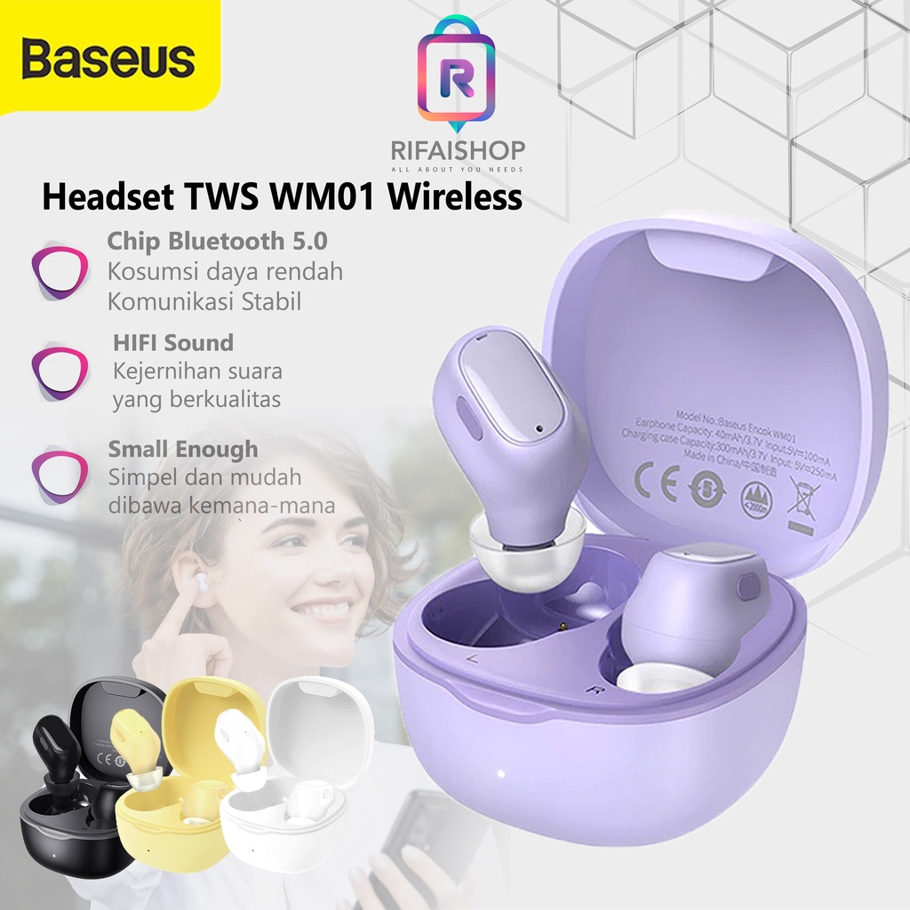 HEADSET BLUETOOTH BASEUS WIRELESS EARPHONE MINI EARBUDS TWS WM01