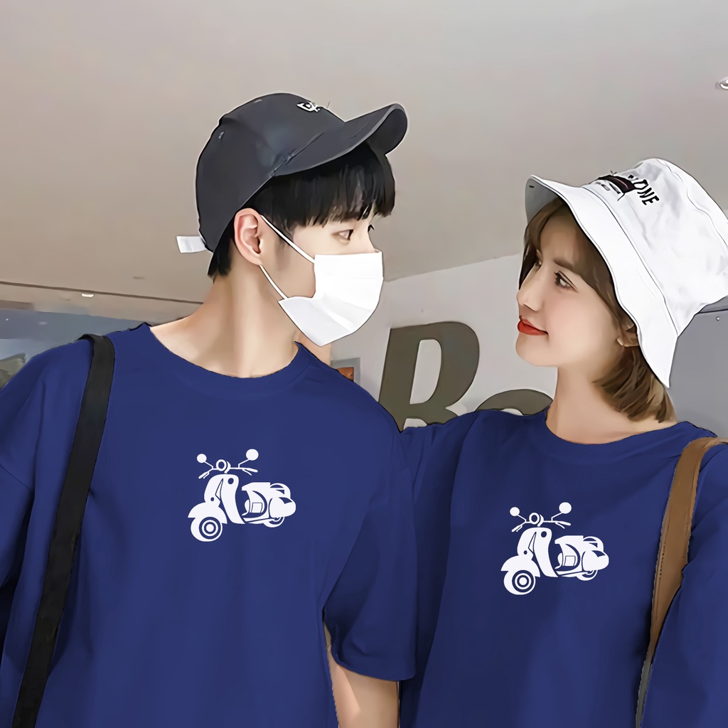 Baju Kaos Distro Pasangan Couple Vespa Pria Dan Wanita Katun Premium Cowok Cewek Dewasa Jumbo Oblong
