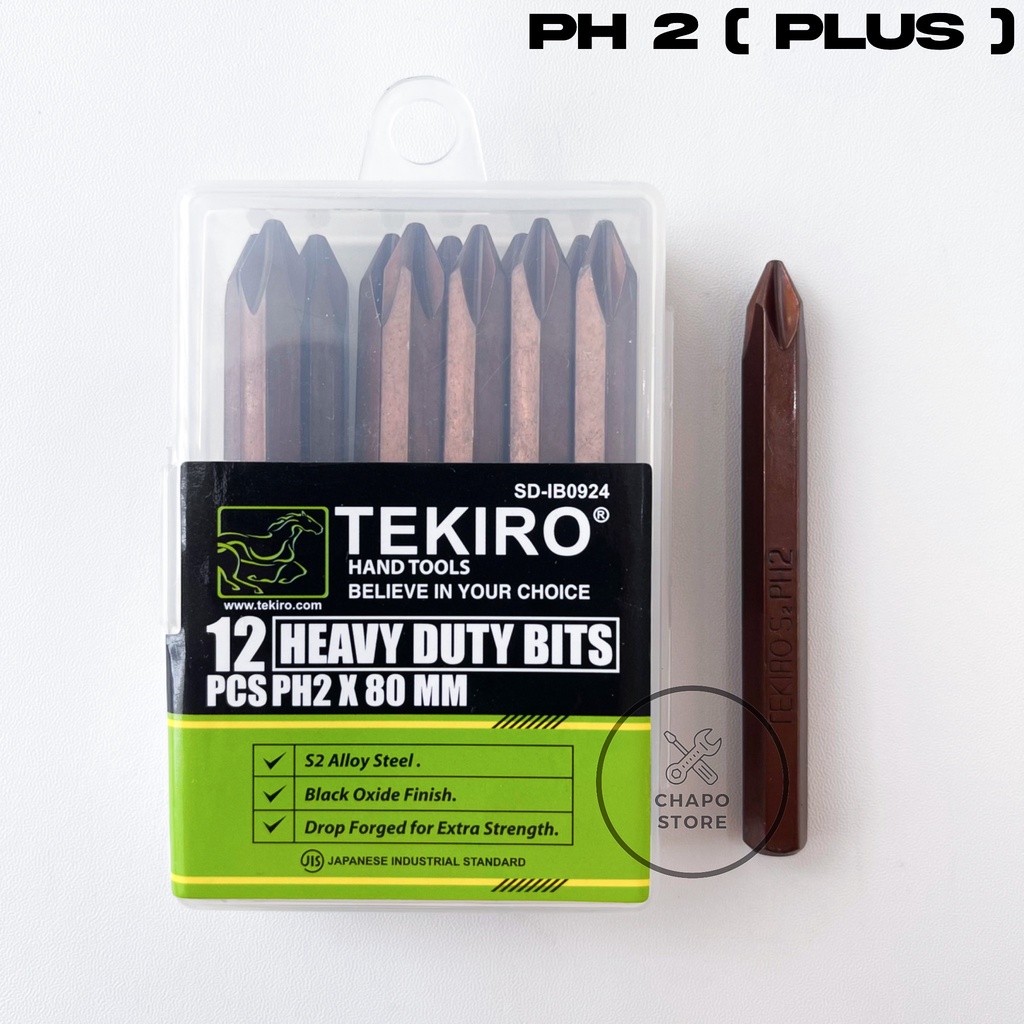 Tekiro mata obeng ketok plus minus PH2 PH3 8 x 80mm magnetic heavy duty bits