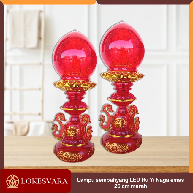 Lampu Sembahyang Altar Dekorasi LED Ru Yi Naga Emas 26cm