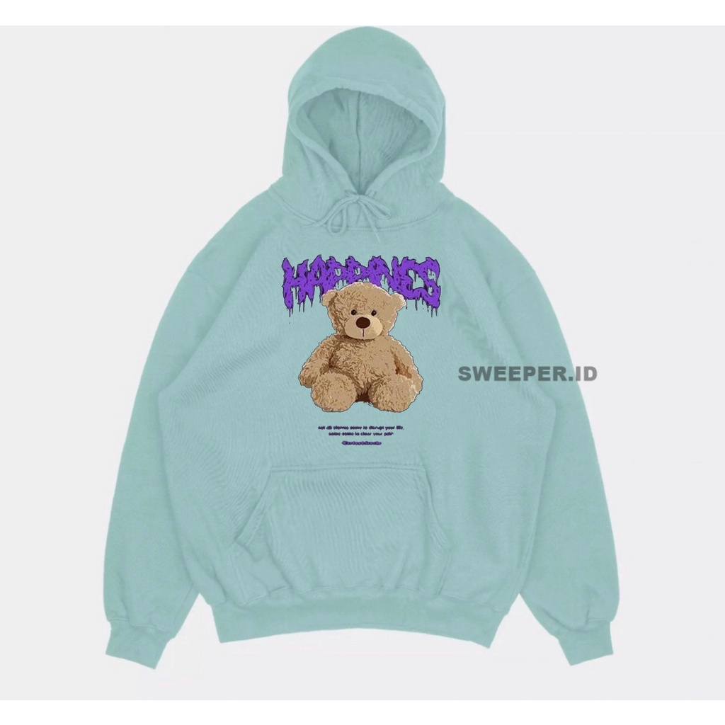 SWEATER HOODIE HAPPINES BEAR KOREAN STYLE BAHAN FLEECE