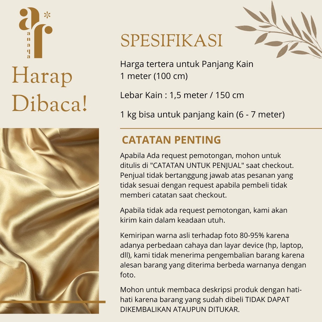 1 Meter Kain Satin Silk Charmuse Premium // Maxmara Lux // Sateen Sutra Kilap PREMIUM