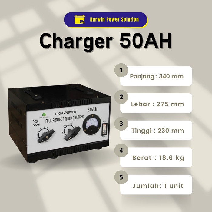 VOZ CHARGER AKI 50A CHARGER AKI MOBIL CHARGER SOLAR CELL