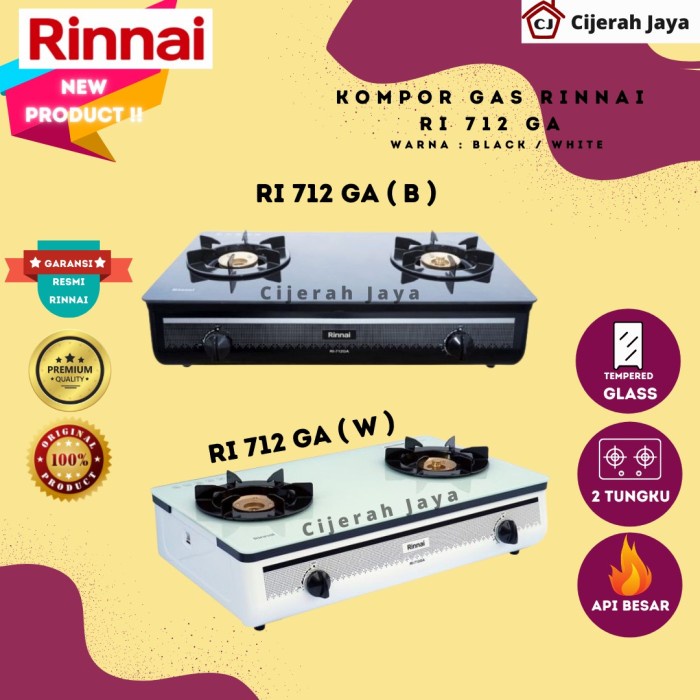 RINNAI RI 712 GAB / RINNAI KOMPOR GAS 2 TUNGKU KACA RI-712GAB RI712GAB