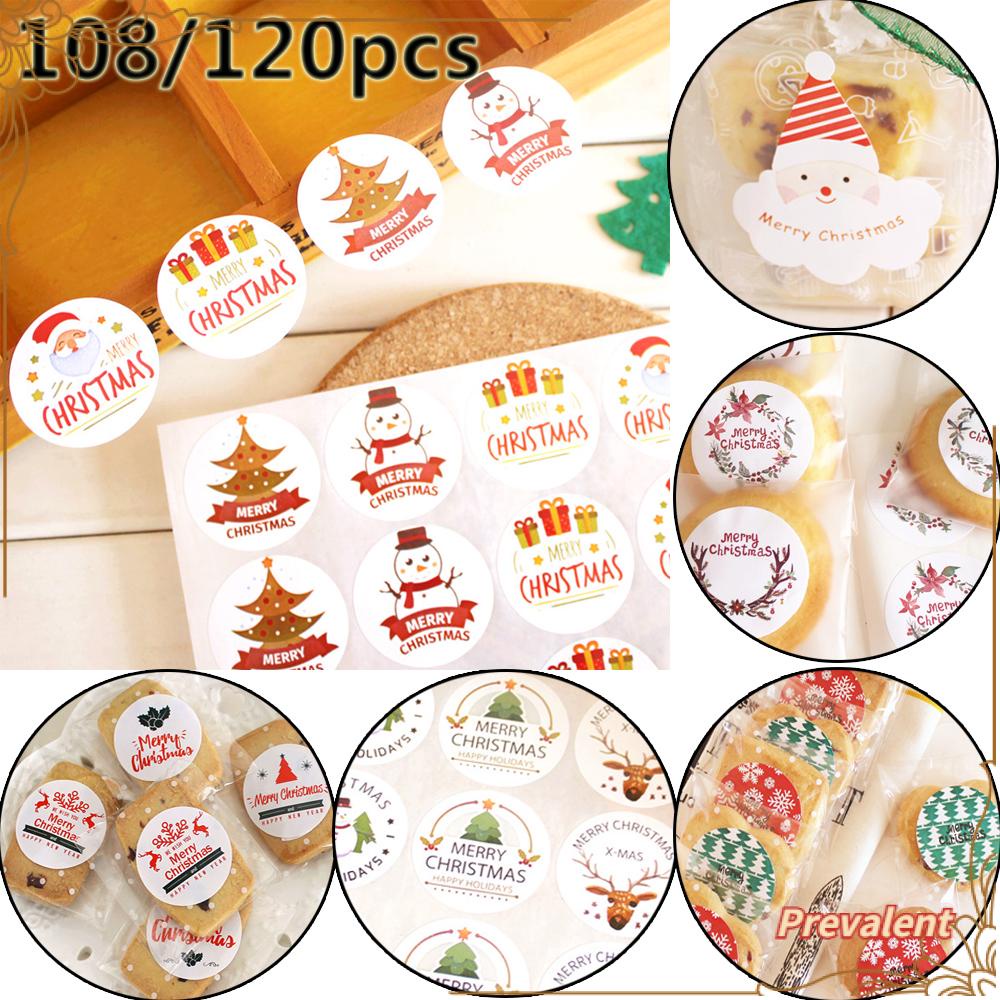 Preva 108/120pcs Kertas Kado Stiker Perlengkapan Pesta Gift Box Baking Perhiasan Sealing Craft Merry Christmas