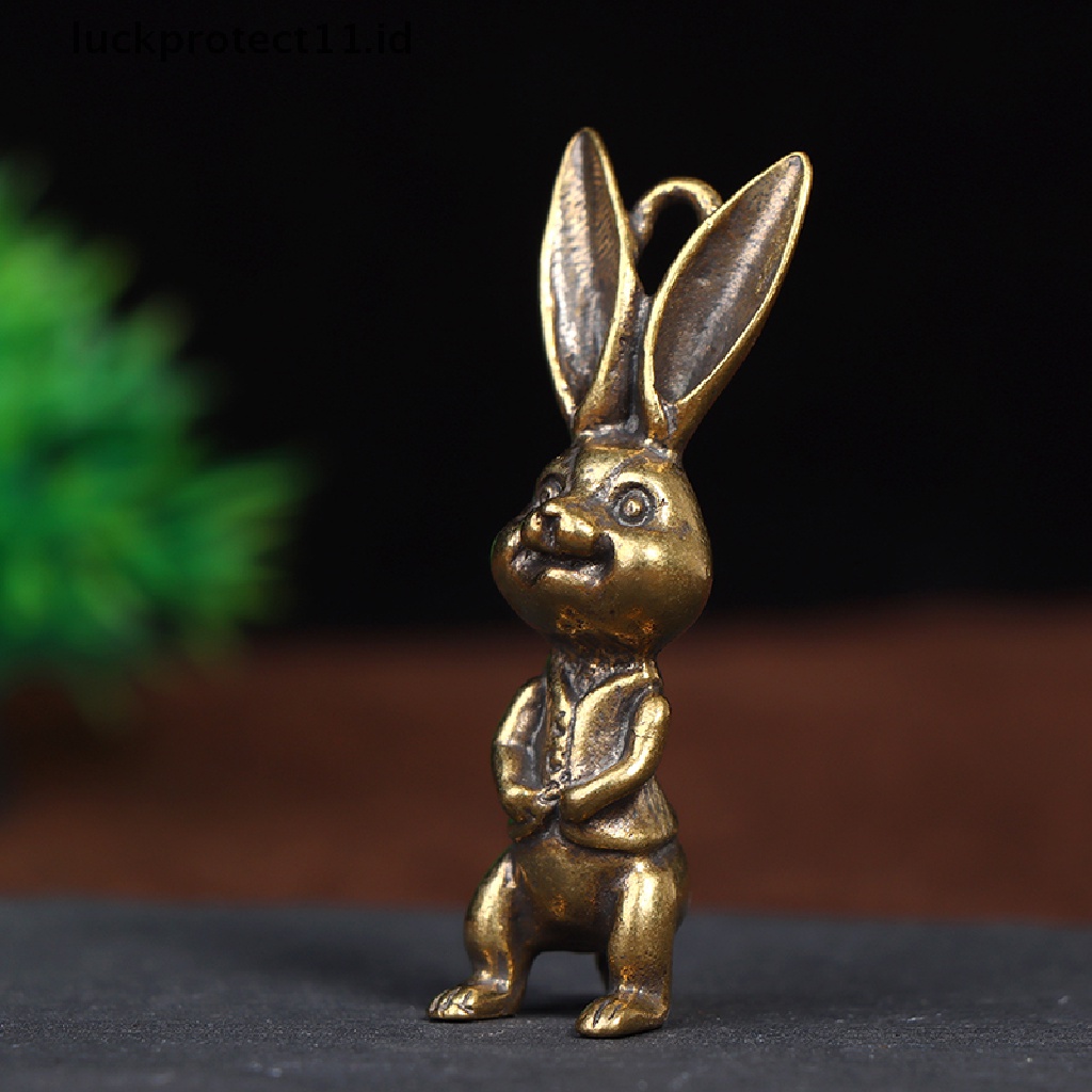 /Fashion Hot// Fashion// Kuningan Keyring Liontin Hewan Kelinci Figure Gantungan Kunci Lucky Rabbit Statue Ornamen Retro Patung Dekorasi Desktop Rumah.