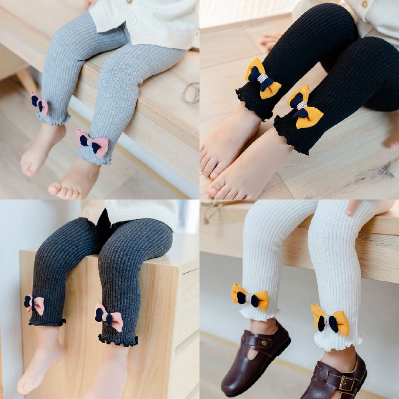 Celana Legging bayi perempuan rajut tekstur garis vertical rajutan Pita leging baby