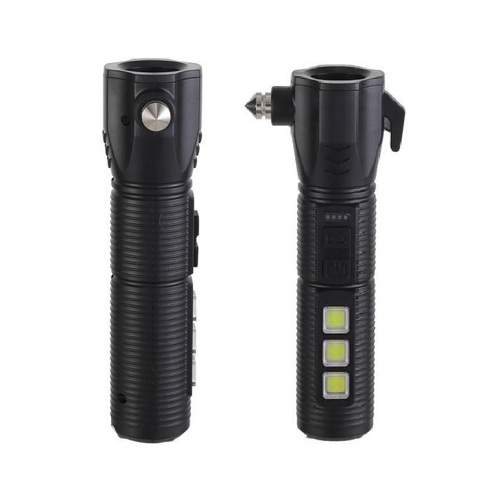 Senter LED COB Palu Pengaman kaca Mobil Multifungsi 4 ini 1 FLASHLIGHT USB CHARGER MULTIFUNGSI 4 IN 1 / SAFETY HAMMER CH - 22018 VEHICLE EMERGENCY