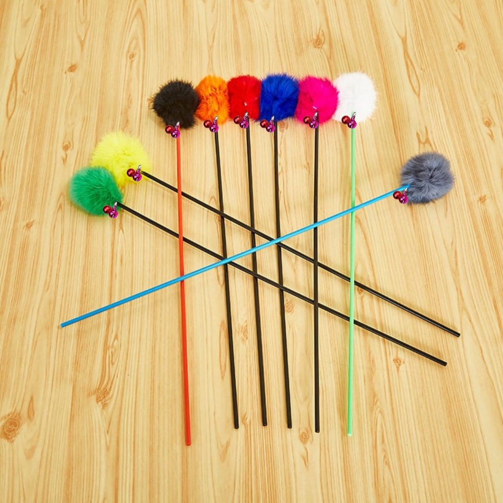 Cat Stick Mainan Kucing Stik Kucing Tongkat Pom Pom Tongkat Bulu Kucing Fluffy FEZONE