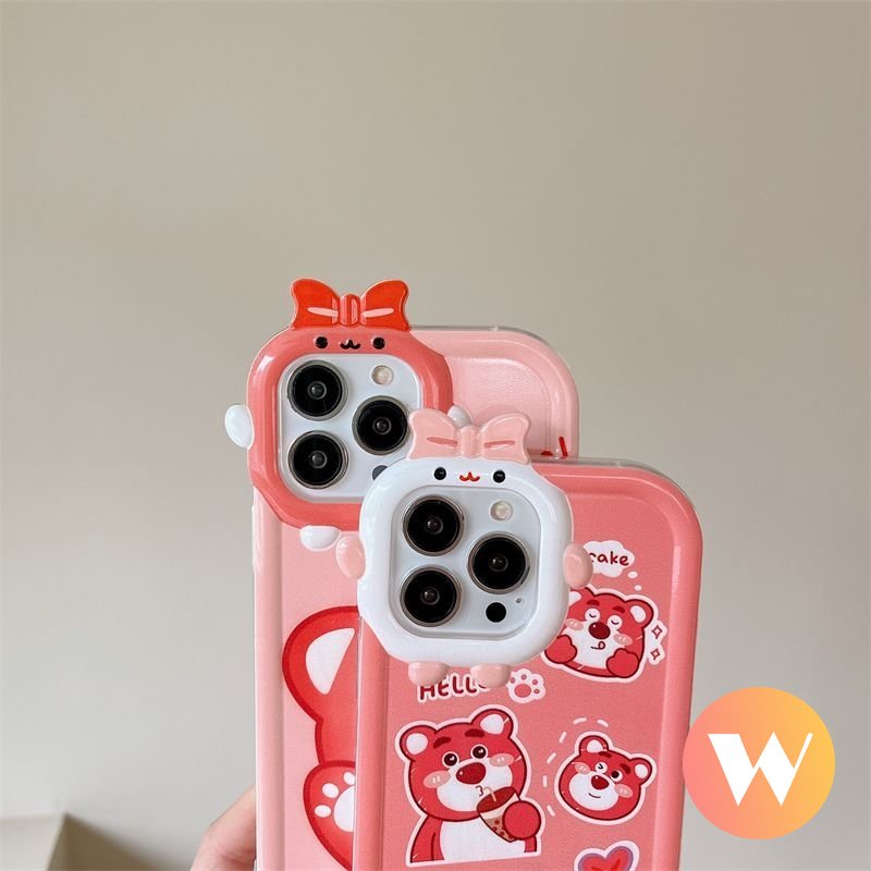 Casing Lensa 3D Bow Monster Redmi A1 10A 10C 9A 9T A1+10 9C NFC Redmi Note11 9 11s 8 11Pro+10 10 Pro Max Plus Mi 11Lite PO CO M3 Pro X3 NFC Lembut Beruang Lucu Strawberry Sarung Manyo