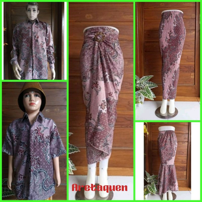 Couple batik keluarga motif kenanga pink kemeja batik panjang rok plisket rok lilit rok duyung