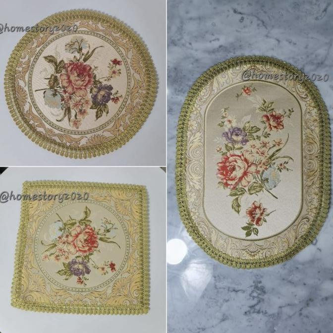 taplak meja belgi kecil bulat kotak mewah premium ukuran 30x30
