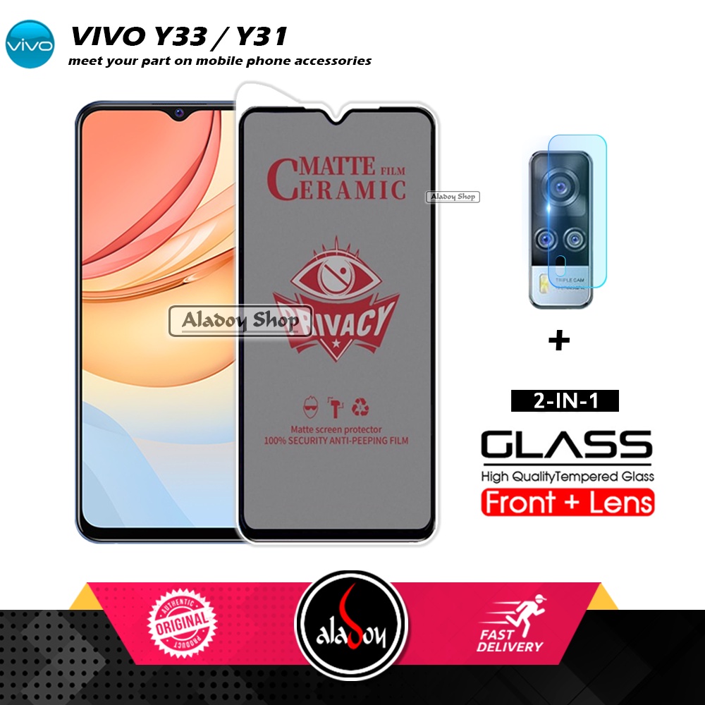 PAKET 2IN1 Anti Gores Privacy Vivo Y33/Y31 + Tempered Glass Kamera