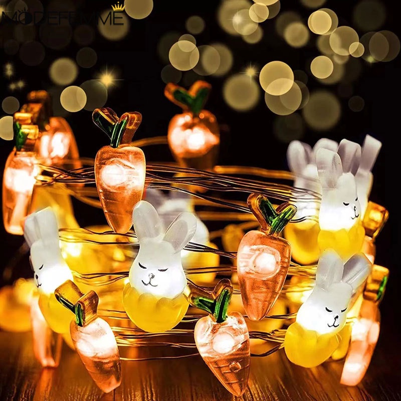 Funny Bunny Light String Cute Rabbit Carrot Lampu Paskah Ulang Tahun Tahun Baru Dekorasi Fleksibel DIY LED Decor String Lights Alat Peraga Lampu Taman Kamar