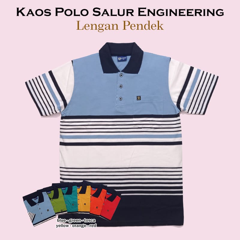 Kaospolos - Kaos kerah pria saku dewasa salur engginering stripe lengan pendek 7883