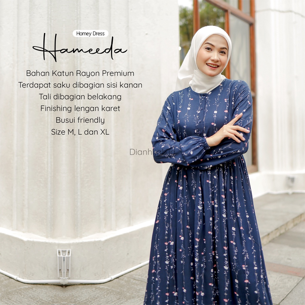 Gamis Dewasa Homey Dress Hameeda By Dianhijab.id - Bahan Rayon Viscose Premium Gamis Dewasa Luxury Gamis Pengajian Adem Nyaman Dipakai - Bisa COD