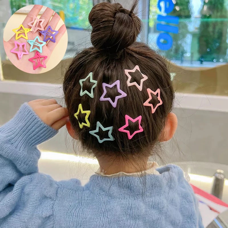 4/6pcs Permen Warna Gadis Logam Hiasan Kepala Elegan Ponytail Hias Jepit Rambut Pentagram Kupu-Kupu Styling Alat Lucu Anak Klip Rambut