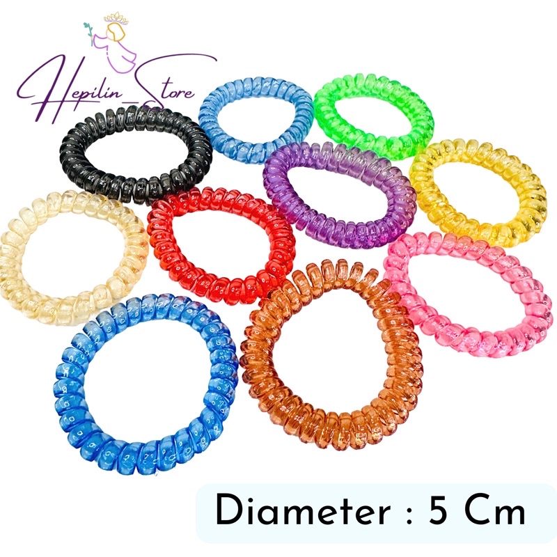 Karet Rambut Spiral Besar 5.5 Cm / Karet Rambut Bening Spiral Warna / Kuncir Rambut Kabel Spiral