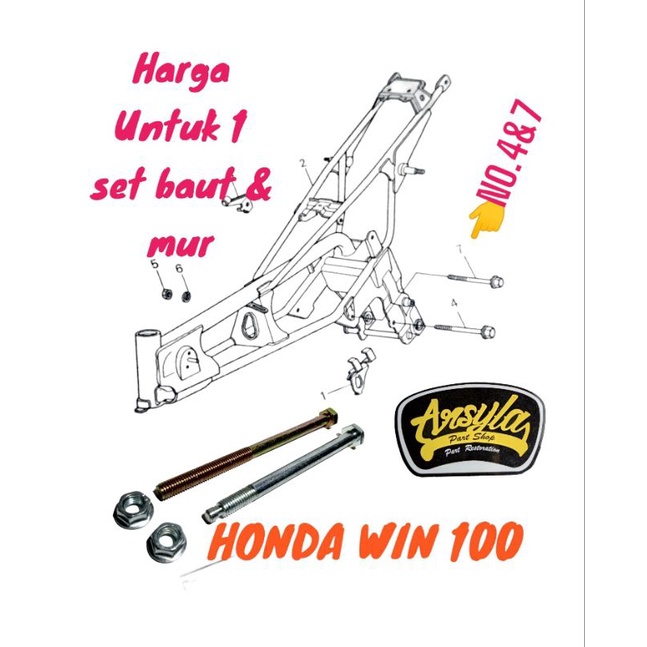 baut mur rangka mesin engine sasis frame gantungan khusus honda win 100 win100 kancil nasha city
