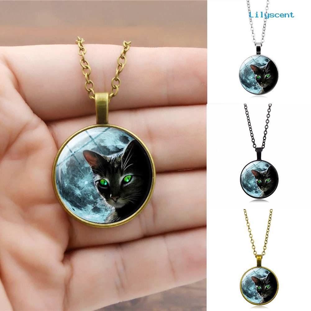 [LS] Perhiasan Wanita Vintage Motif Kucing Cabochon Imitasi Liontin Rantai Kalung