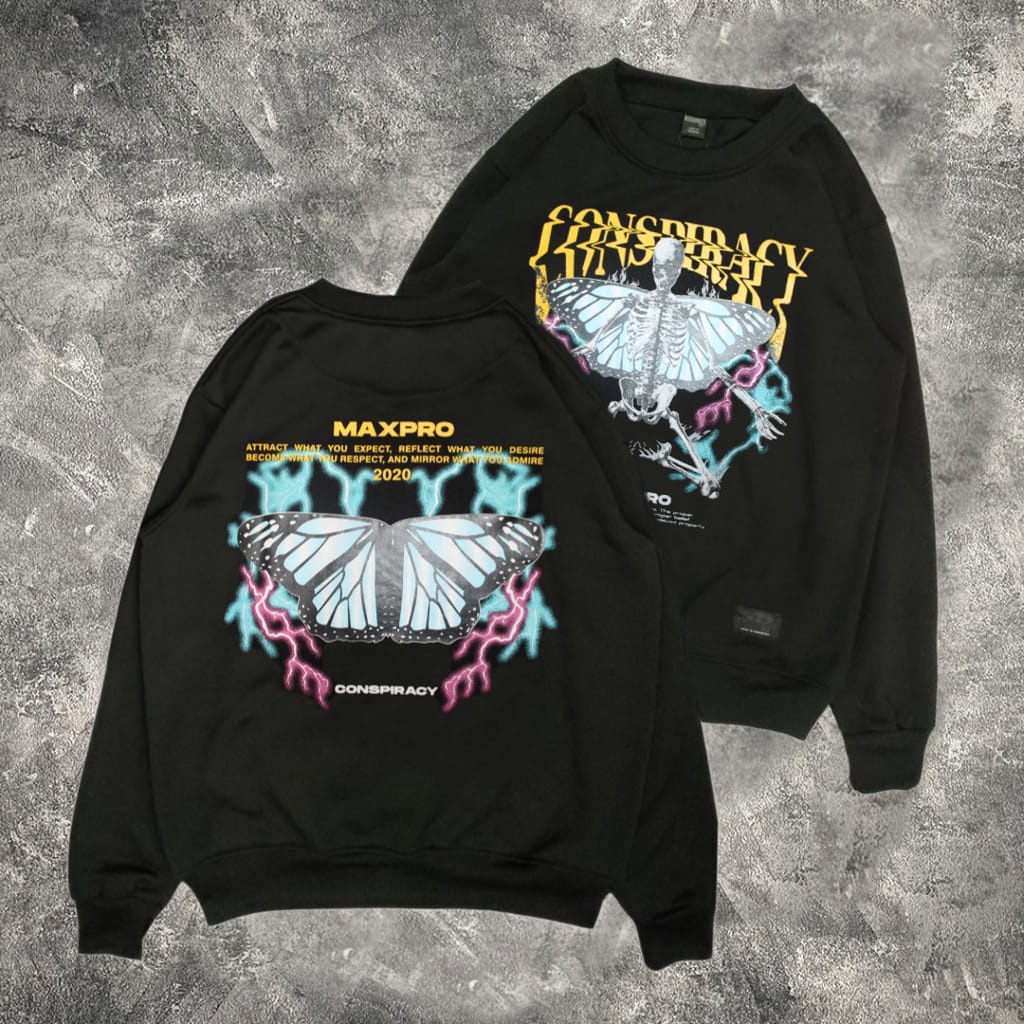 Sweater Crewneck Black Motif Distro Graphic Original Maxpro - Sweater Sweatshirt Hitam  Unisex Pria 