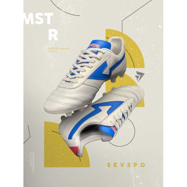 Sepatu Bola Sevspo Maestro Mutiara White Blue Putih Biru Merah Red Hitam Black Leather Kulit Bonus G